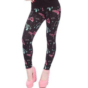 Sourpuss Ray Gun Stretchy Leggings SciFi Neon Retro 1950s Space Age Alien MEDIUM
